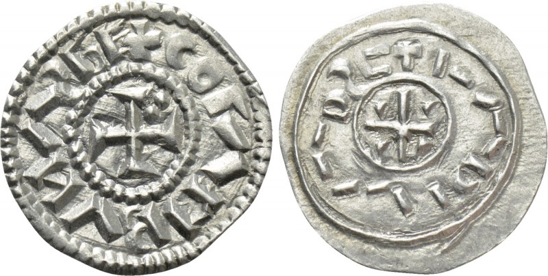 HUNGARY. Coloman (1095-1116). Denar. 

Obv: + COLVMBΛИVS. 
Cross.
Rev: Cross...