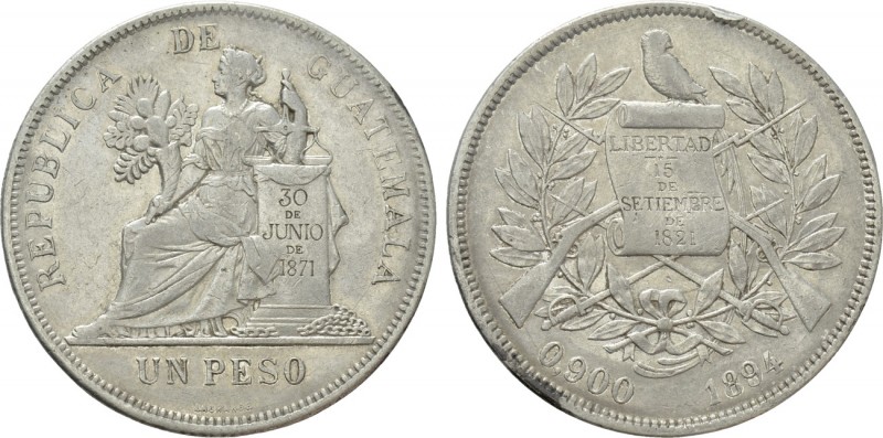 GUATAMALA. Peso (1894). 

Obv: REPUBLICA DE GUATEMALA. 
Justice seated left....