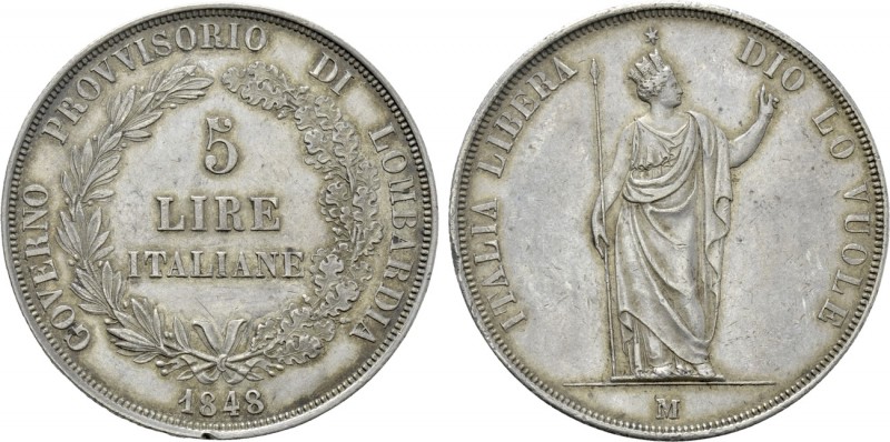ITALY. Governo Provvisorio di Lombardia. AR 5 Lire (1848). Milan. 

Obv: GOVER...