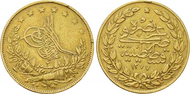 OTTOMAN EMPIRE. Abdülaziz (AH 1277-1293 / 1861-1876 AD). GOLD 100 Kurush – Yirmi...