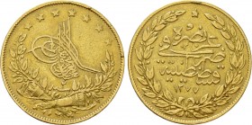 OTTOMAN EMPIRE. Abdülaziz (AH 1277-1293 / 1861-1876 AD). GOLD 100 Kurush – Yirmibeşlik. Qustantiniya (Constantinople). Dated RY 2, AH 1278 (1861 AD)...