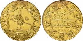 OTTOMAN EMPIRE. Mehmet V (1327-1337 AH / 1909-1918 AD). GOLD 100 Kurush deluxe. Qustantînîya (Constantinople). Dated AH 1327 (1909 AD)