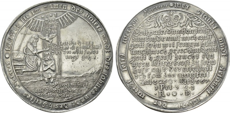 GERMANY. Medal (1616). Baptism. 

Obv: Baptismal scene; radiant dove above.
R...