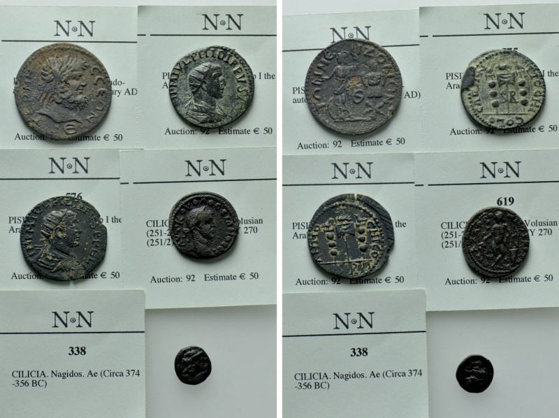 5 Greek and Roman Provincial Coins. 

Obv: .
Rev: .

. 

Condition: See p...
