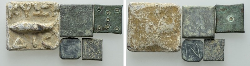 5 Ancient Weights. 

Obv: .
Rev: .

. 

Condition: See picture.

Weight...