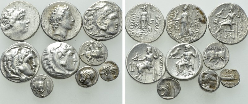 9 Greek Coins; Drachms etc. 

Obv: .
Rev: .

. 

Condition: See picture....