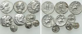 9 Greek Coins; Drachms etc
