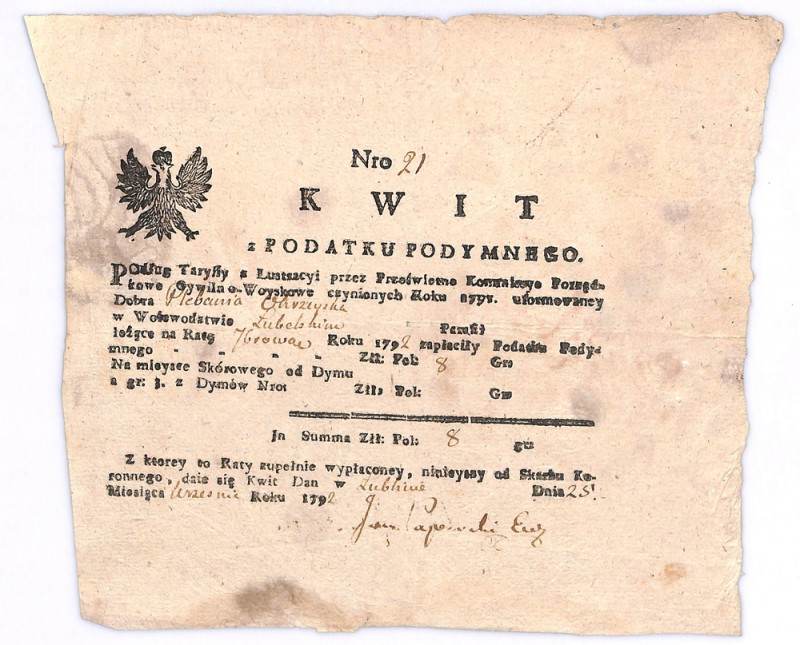 Kwit z podatku podymnego 1792 

 Poland BONDS AND SHARES Poland