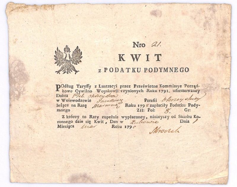 Kwit z podatku podymnego 1795 

 Poland BONDS AND SHARES Poland