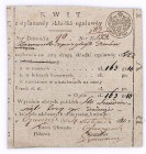Kwit z opłaconej składki ogniowej na 163 złote i 10 groszy 1846 

 Poland BONDS AND SHARES Insurance Poland