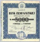 Bank Ziemi Kaliskiej SA, Em.I, 5 x 1000 marek - nieznana emisja Akcje złotowe tego regionalnego banku działającego w Kaliszu czasami trafiły do obrotu...