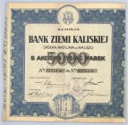 Bank Ziemi Kaliskiej SA, Em.I, 5 x 1000 marek - rzadkie Akcje złotowe tego regionalnego banku działającego w Kaliszu czasami trafiły do obrotu. Akcje ...