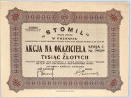 Stomil SA, Em.III, Seria C, 1000 złotych 1935 'Dawca' nazwy dla całego powojennego zjednoczenia przemysłu gumowego pochodził z Poznania, ale znaczne i...