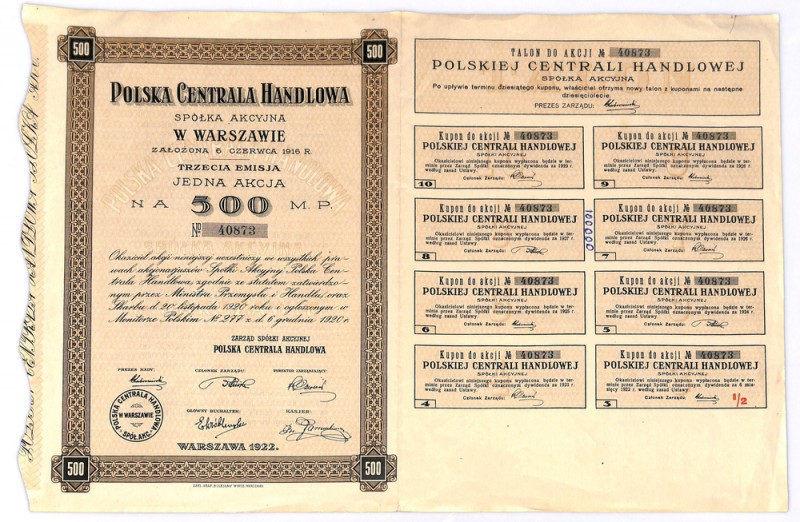 Polska Centrala Handlowa, Em.3, 500 marek 1916 Spółka początkowo z siedzibą w Ra...