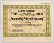 Pomorska Fabryka Kapeluszy, Em.I, 5 x 1000 marek Spółka działa w Wąbrzeźnie, szybko upadła, a jej zabudowania nabyte zostały przez 'Pepege' Polskie Pr...
