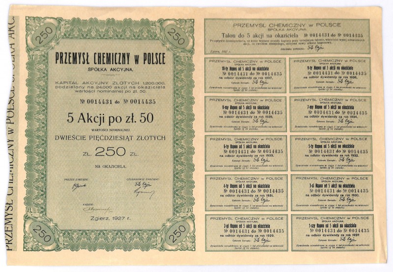 Przemysł Chemiczny w Polsce SA, 5 x 50 złotych 1927 Największy zakład przemysłow...
