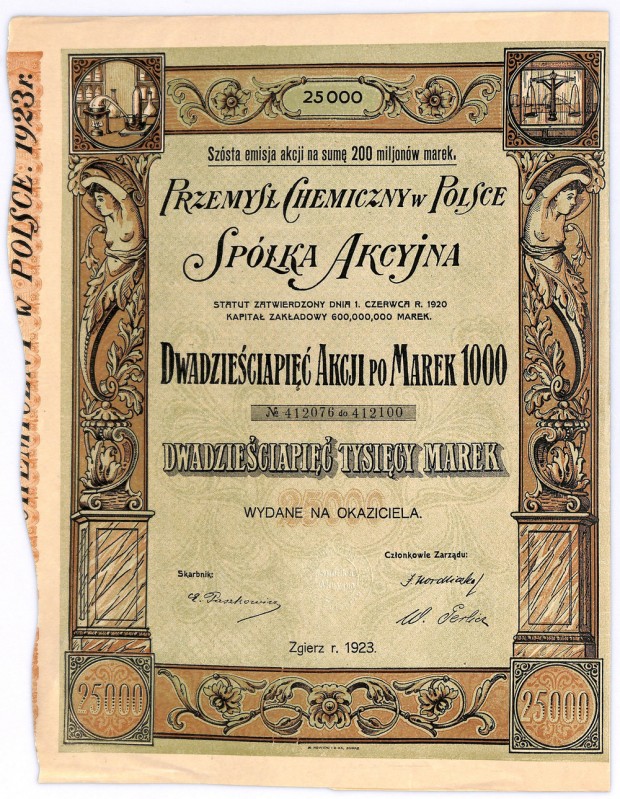 Przemysł Chemiczny w Polsce SA, 20 x 1000 marek 1923 Największy zakład przemysło...