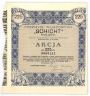 Przemysł Tłuszczowy SCHICHT S.A., 225 złotych 1929 - RZADKA Papier pojawia się dopiero po raz drugi na publicznej licytacji. Dokument niezwykle rzadki...