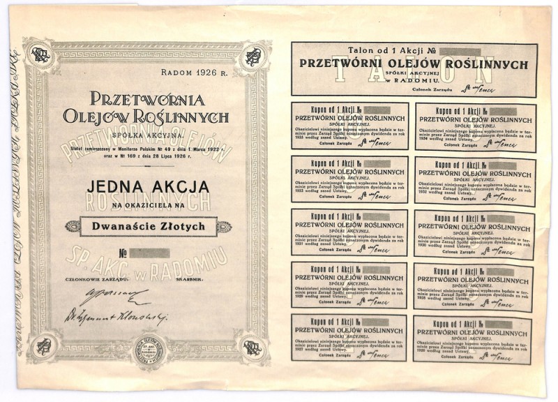 Przetwórnia Olejów Roślinnych, 12 złotych 1926 Typowa akcja radomska. Zazwyczaj ...