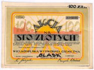 Wielkopolska Wytwórnia Chemiczna BLASK SA, 100 złotych 1927 Bardzo nietypowy jak na Wielkopolskę papier wartościowy wyemitowany przez spółkę, która wc...