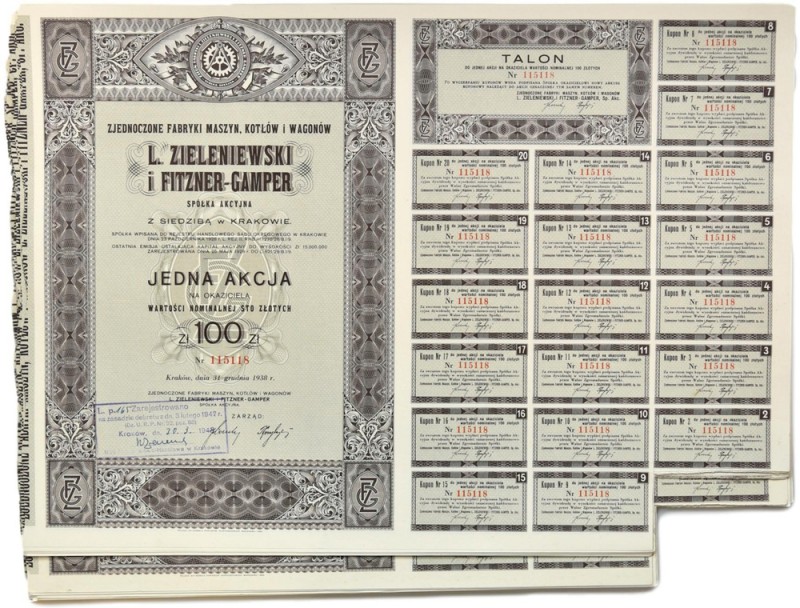 L. Zieleniewski i Fitzner - Gamper SA, 100 złotych - PAKIET (45szt.) Duży pakiet...