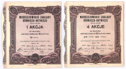 Modrzejewskie Zakłady Górniczo-Hutnicze SA, 50 złotych i 4 x 50 złotych 1923 (2szt.) Huty należące do spółki zlokalizowane były w Zagłębiu Dąbrowskim ...