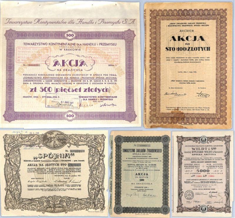 Spójna, Oikos, Żyrardowskie, Wildt i S-Ka, Tow. Kontynentalne, Zestaw (5 szt. ) ...