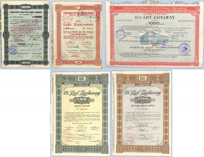 Towarzystwo Kredytowe w Warszawie, Zestaw (5 szt.) 

 Poland BONDS AND SHARES ...