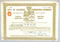 8 1/2% Obligacja Miasta Kołobrzeg, 2000 Marek w złocie 1930 

 Poland BONDS AND SHARES Foreign shares Germany Russia