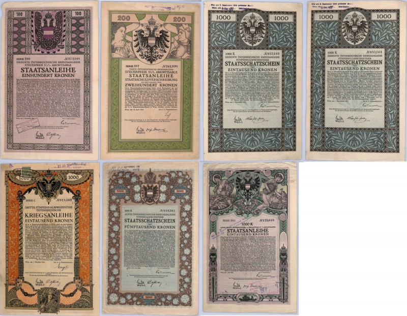 Austria, Pożyczka Wojenna - Obligacje 1915 - 1918 (7szt.) 

 Poland BONDS AND ...