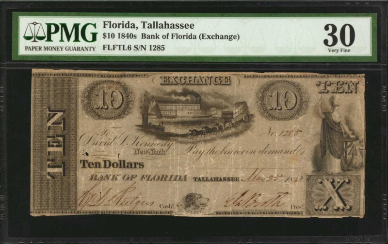 Florida

Tallahassee, Florida. Bank of Florida (Exchange). 1840s. $10. PMG Ver...