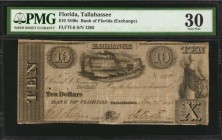 Florida

Tallahassee, Florida. Bank of Florida (Exchange). 1840s. $10. PMG Very Fine 30.

PMG comments "Hammer Cut Cancelled, Small Hole."

Esti...