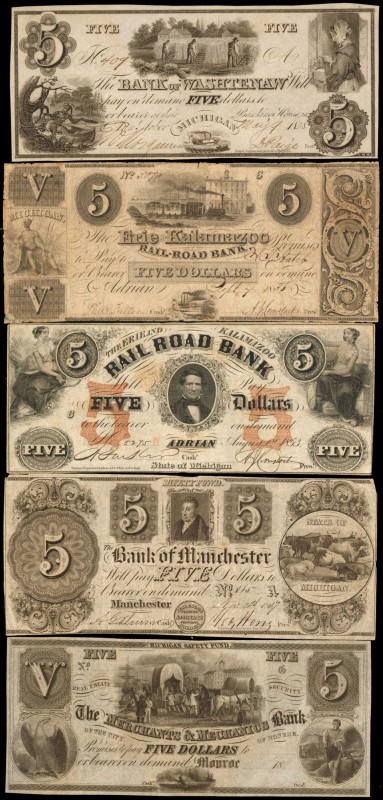Michigan

Lot of (12) Michigan Obsolete Notes. 1800s. $5. Fine to Very Fine.
...