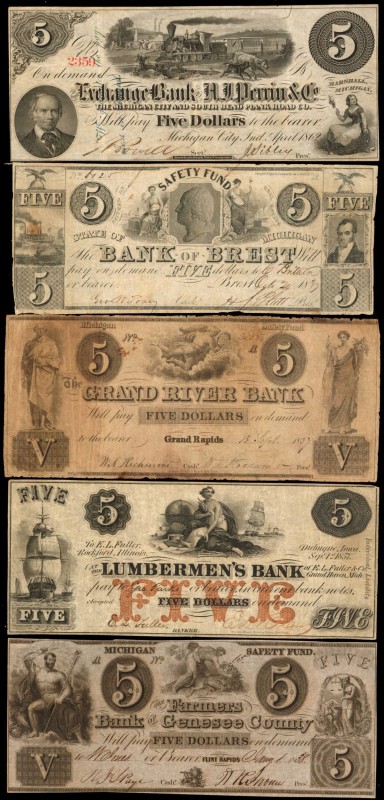 Michigan

Lot of (16) Michigan Obsolete Notes. 1800s. $5. Fine to Very Fine.
...