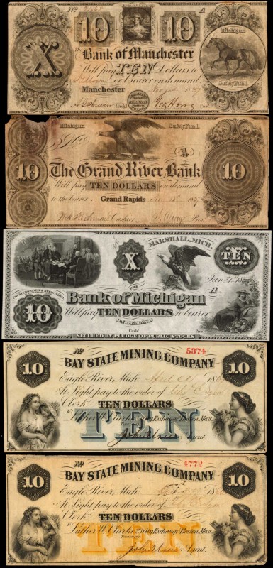 Michigan

Lot of (11) Michigan Obsolete Notes. 1800s. $10. Very Good to Very F...