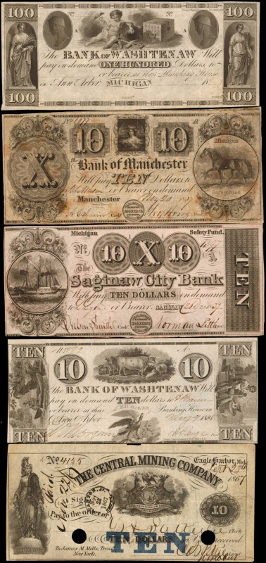 Michigan

Lot of (21) Michigan Obsolete Notes. 1800s $1, $2, $5, $10 & $100. V...