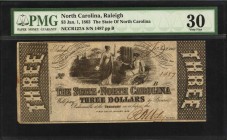 North Carolina

Raleigh, North Carolina. State of North Carolina. 1863. $3. PMG Very Fine 30.

A Very Fine example of this $3 North Carolina obsol...