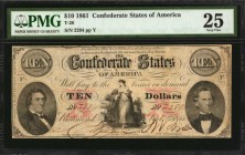 Confederate Currency

T-26. Confederate Currency. 1861 $10. PMG Very Fine 25.

No. 2284, Plate Y. Light red undertones remain on this 1861 $10.
...