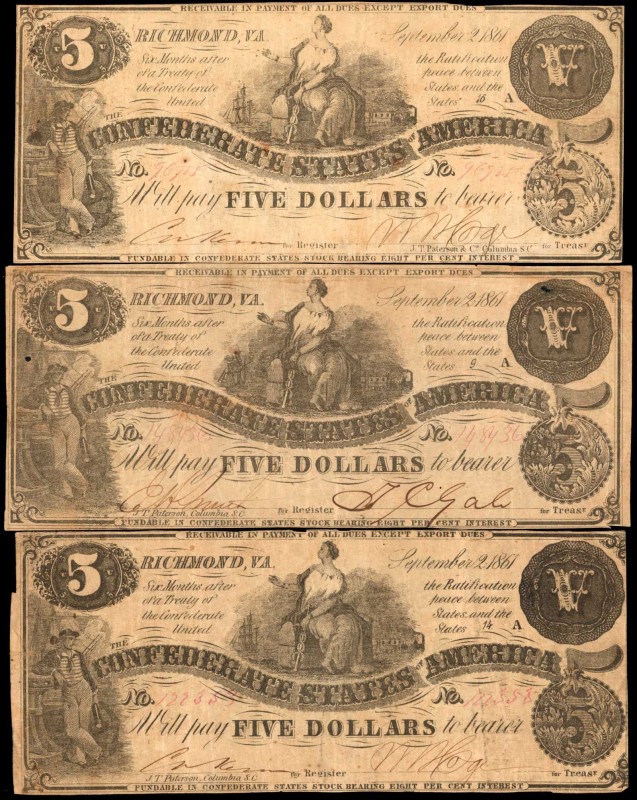 Confederate Currency

Lot of (3) T-36. Confederate Currency. 1861 $5. Fine to ...