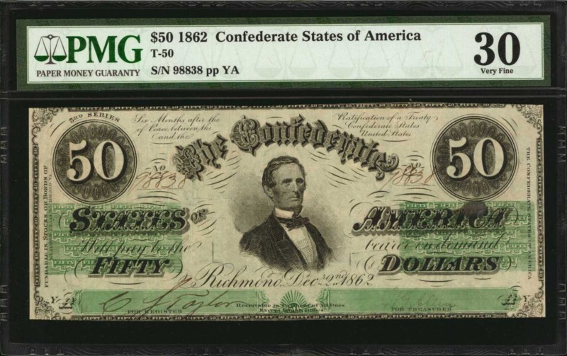 Confederate Currency

T-50. Confederate Currency. 1862 $50. PMG Very Fine 30....