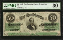Confederate Currency

T-50. Confederate Currency. 1862 $50. PMG Very Fine 30.

No. 98838, Plate YA. PMG comments "Hammer Cut Cancelled, Ink."

E...