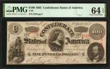 Confederate Currency

T-56. Confederate Currency. 1863 $100. PMG Choice Uncirculated 64 EPQ.

No. 2758, Plate C. A nearly Gem example of this love...