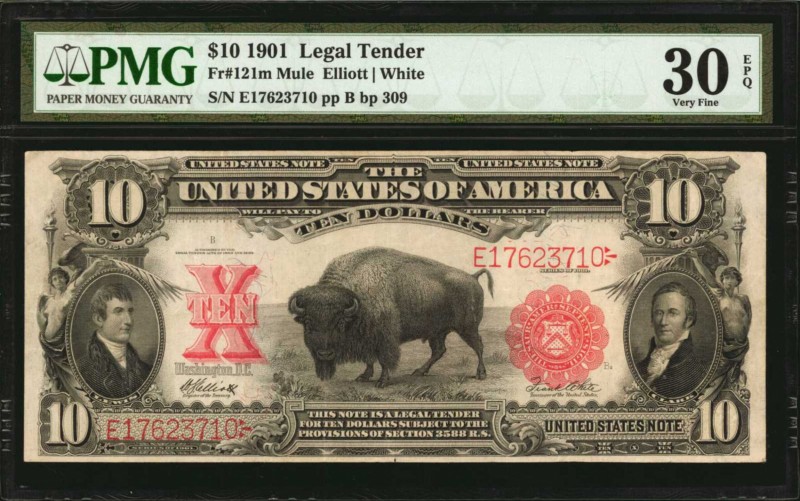 Legal Tender Notes

Fr. 121m. 1901 $10 Legal Tender Mule Note. PMG Very Fine 3...