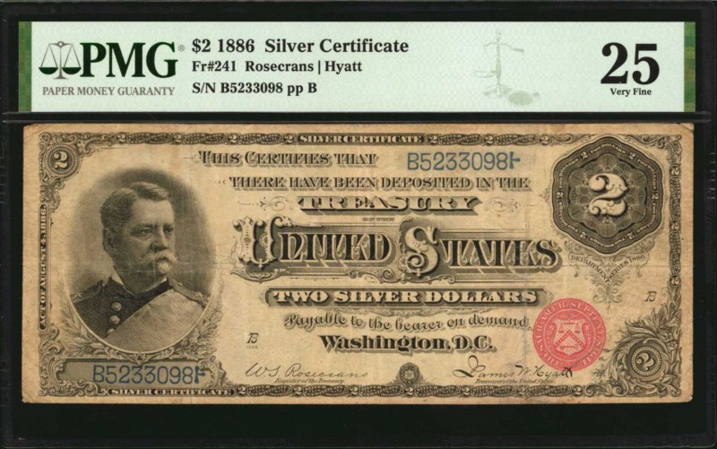 Silver Certificates

Fr. 241. 1886 $2 Silver Certificate. PMG Very Fine 25.
...