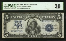 Silver Certificates

Fr. 278. 1899 $5 Silver Certificate. PMG Very Fine 30.

Bright paper and dark blue overprints stand out on this popular Chief...
