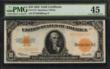 Gold Certificates

Fr. 1173. 1922 $10 Gold Certificate. PMG Choice Extremely Fine 45.

An appealing mid-grade example of this $10 Gold Certificate...