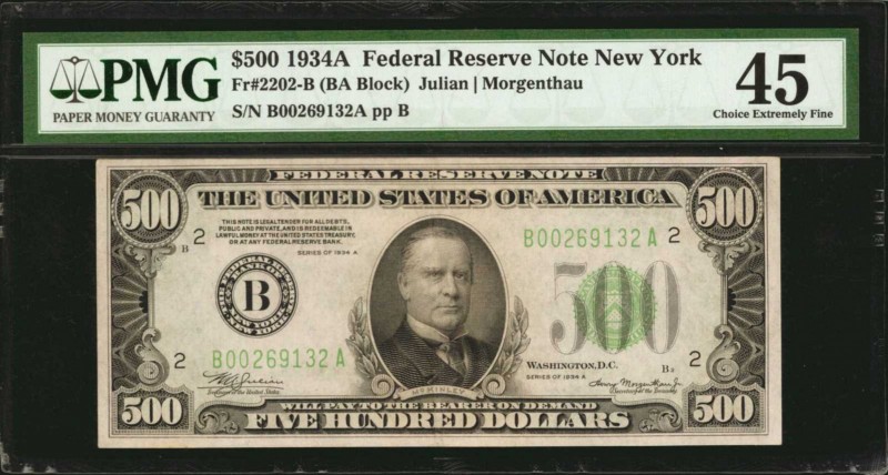 Federal Reserve Notes

Fr. 2202-B. 1934A $500 Federal Reserve Note. New York. ...