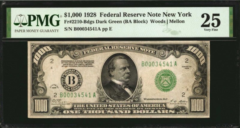 Federal Reserve Notes

Fr. 2210-Bdgs. 1928 $1000 Federal Reserve Note. New Yor...