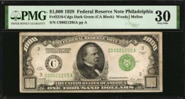 Federal Reserve Notes

Fr. 2210-Cdgs. 1928 $1000 Federal Reserve Note. Philadelphia. PMG Very Fine 30.

Dark green seal. A 1928 Series high denomi...