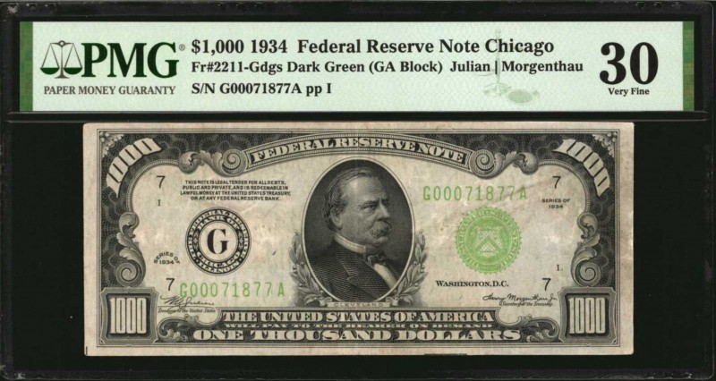 Federal Reserve Notes

Fr. 2211-Gdgs. 1934 $1000 Federal Reserve Note. Chicago...